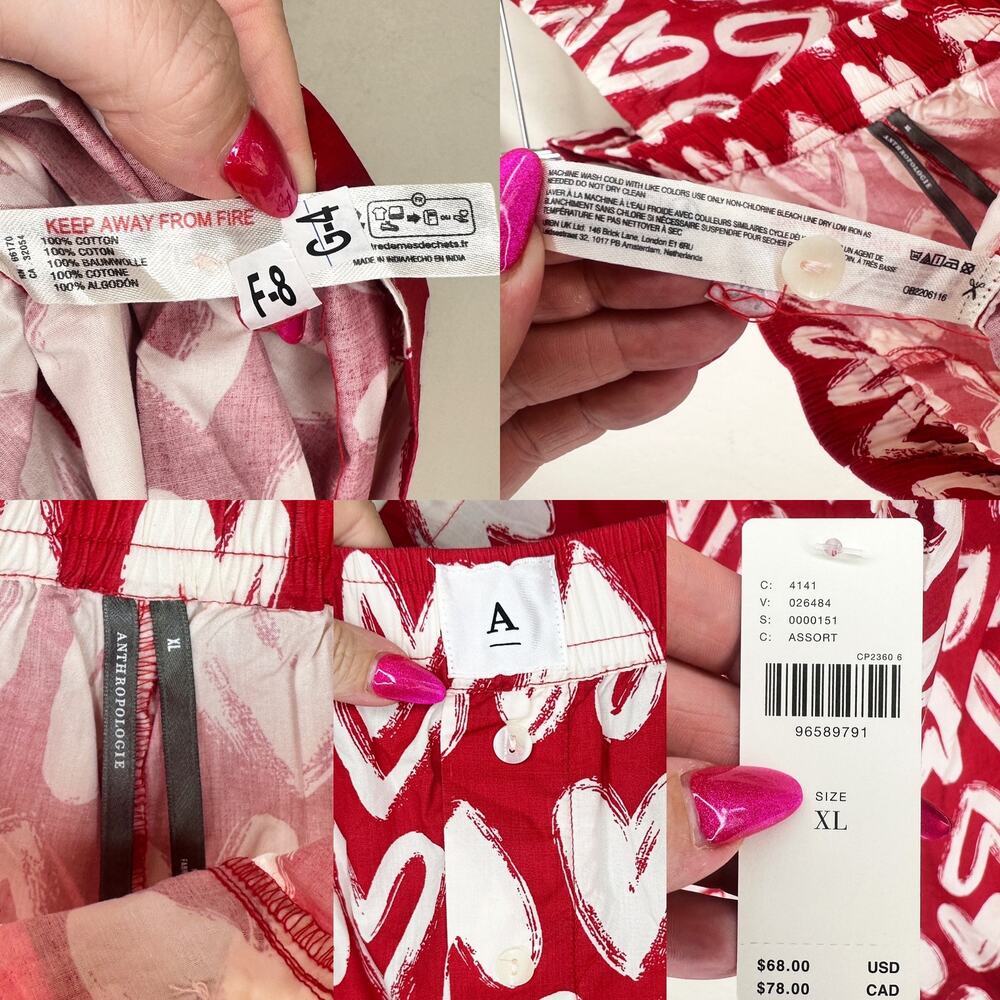 NWT by Anthropologie The Wren Two Piece Heart and Striped Print Boxer Shorts XL - Picture 12 of 16
